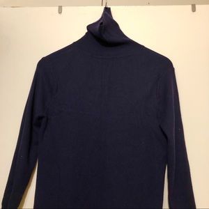 Knit long turtleneck dress navy